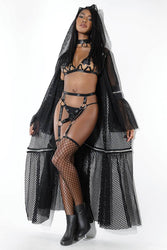 Coquette - D9379 - Fishnet Hooded Robe - Black - OS - Stag Shop