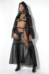 Coquette - D9379 - Fishnet Hooded Robe - Black - OS - Stag Shop