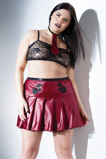 Coquette - D9383X - Skirt & Tie Set - Black/Merlot - Stag Shop