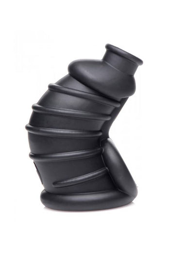 XR Brands - Master Series - Dark Chamber Silicone Chastity Cage - Black - Stag Shop