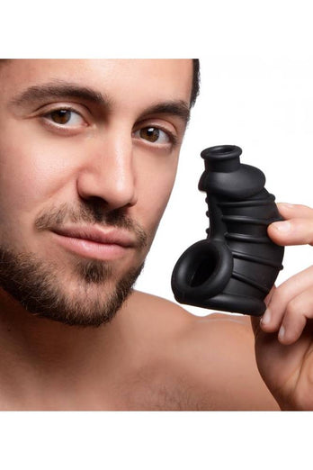 XR Brands - Master Series - Dark Chamber Silicone Chastity Cage - Black - Stag Shop