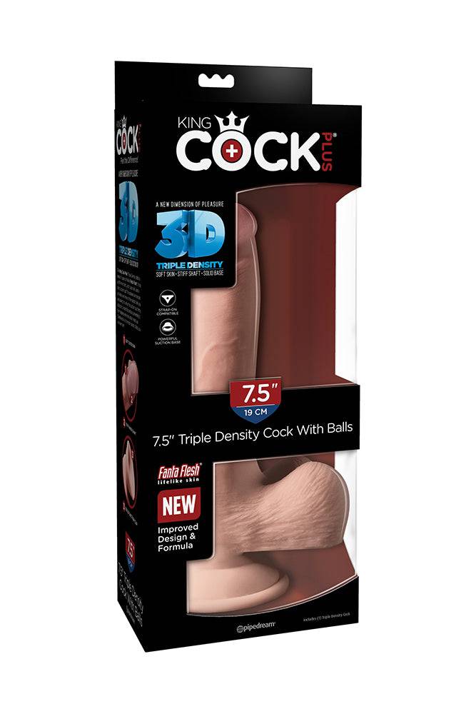 Pipedream - King Cock Plus - Triple Density Realistic Dildo With Balls - 7.5 Inch - Beige - Stag Shop