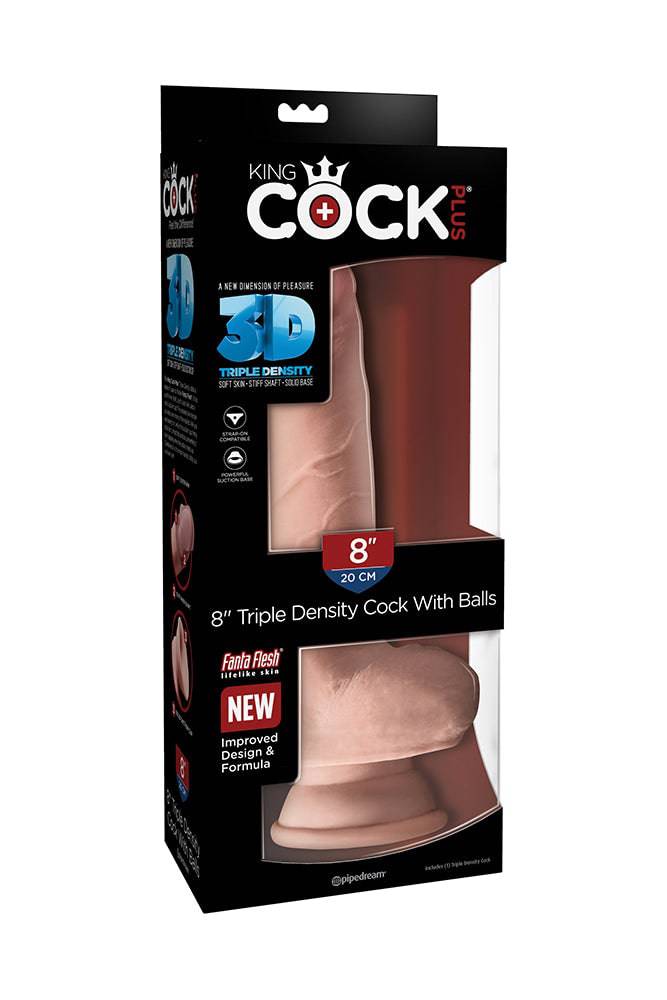 Pipedream - King Cock Plus - Triple Density Realistic Dildo With Balls - 8 Inch - Beige - Stag Shop