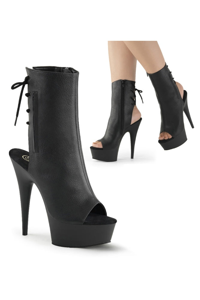 Pleaser USA - Delight 6 Inch Pleather Open Toe Stiletto Bootie - Black - Stag Shop