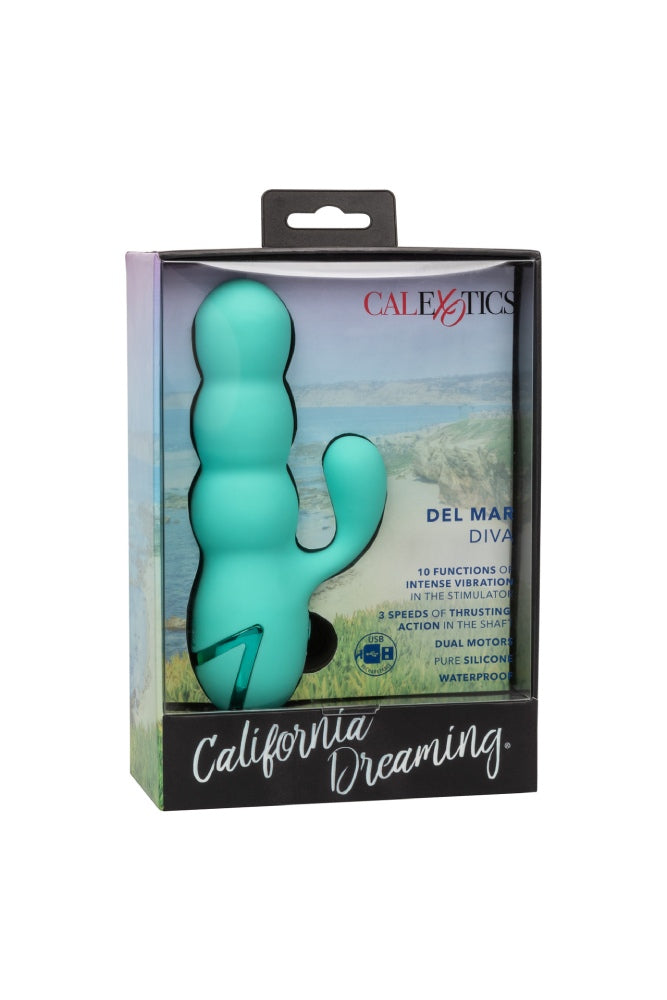 Cal Exotics - California Dreaming - Del Mar Diva Thrusting Rabbit Vibrator - Turquoise - Stag Shop