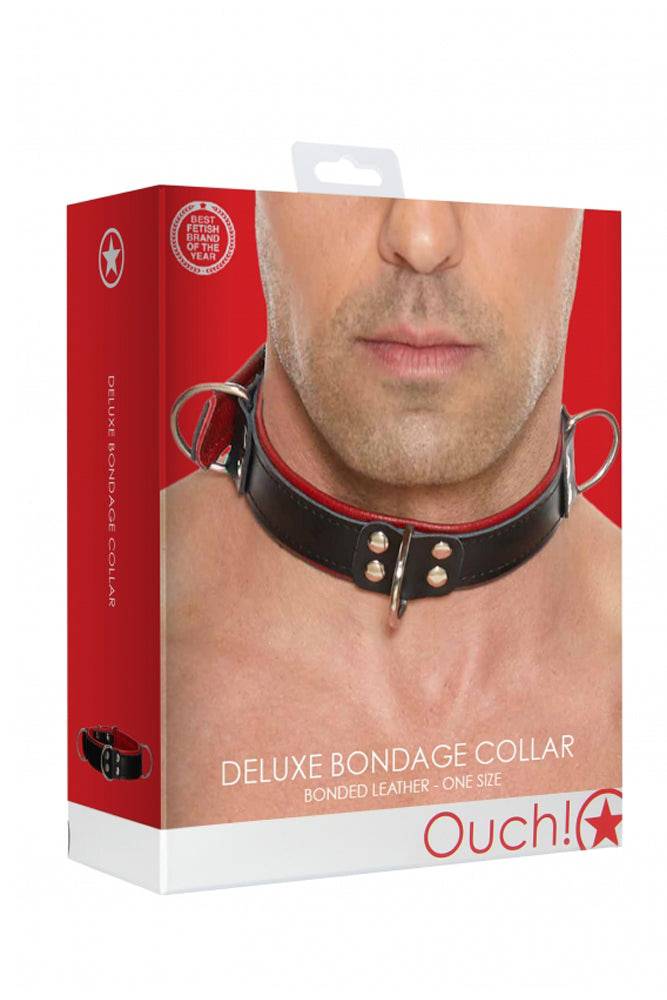 Ouch by Shots Toys - Deluxe Bondage Collar - Red - Stag Shop