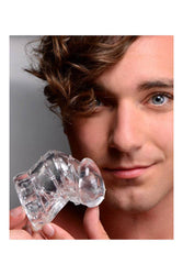 XR Brands - Master Series - Detained 2.0 Restrictive Chastity Cage With Nubs - Clear - Stag Shop