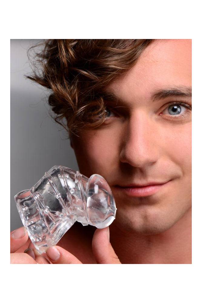 XR Brands - Master Series - Detained 2.0 Restrictive Chastity Cage With Nubs - Clear - Stag Shop