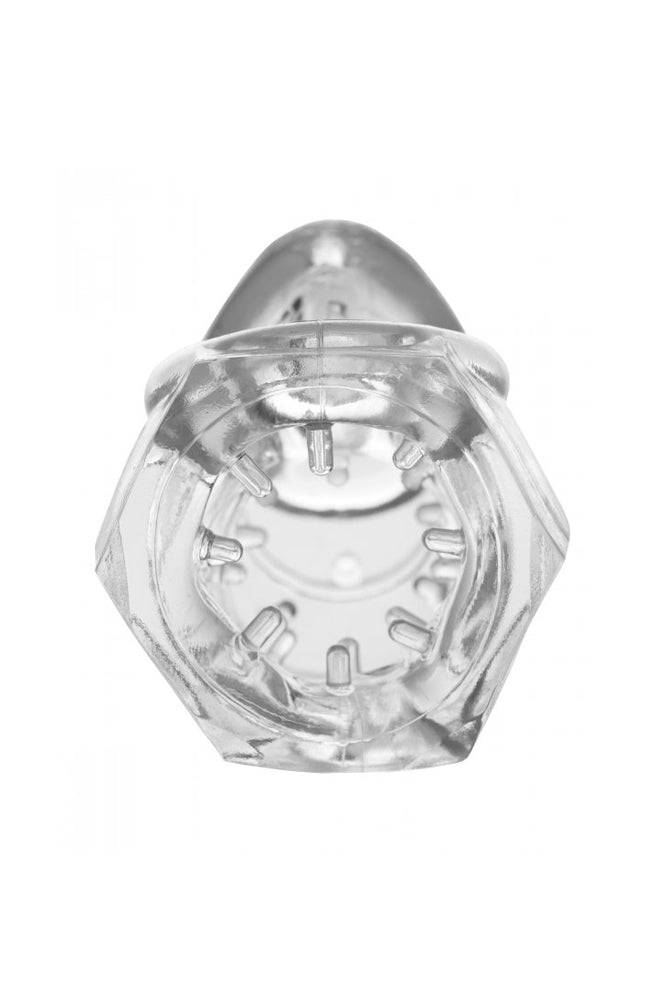 XR Brands - Master Series - Detained 2.0 Restrictive Chastity Cage With Nubs - Clear - Stag Shop