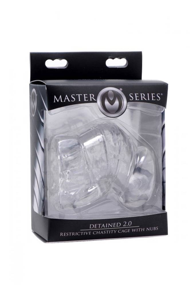 XR Brands - Master Series - Detained 2.0 Restrictive Chastity Cage With Nubs - Clear - Stag Shop