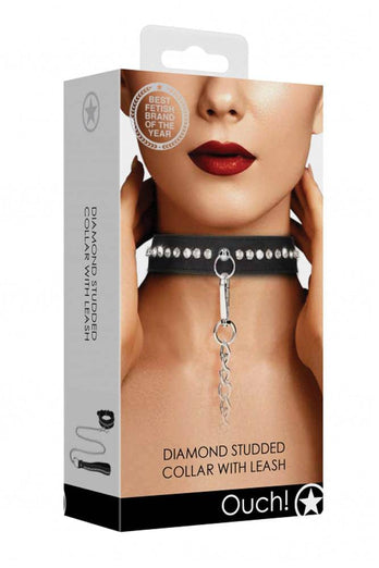 Ouch by Shots Toys - Diamond Studded Collar & Leash - Black - Stag Shop
