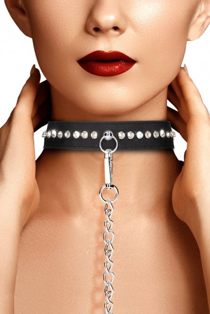Ouch by Shots Toys - Diamond Studded Collar & Leash - Black - Stag Shop