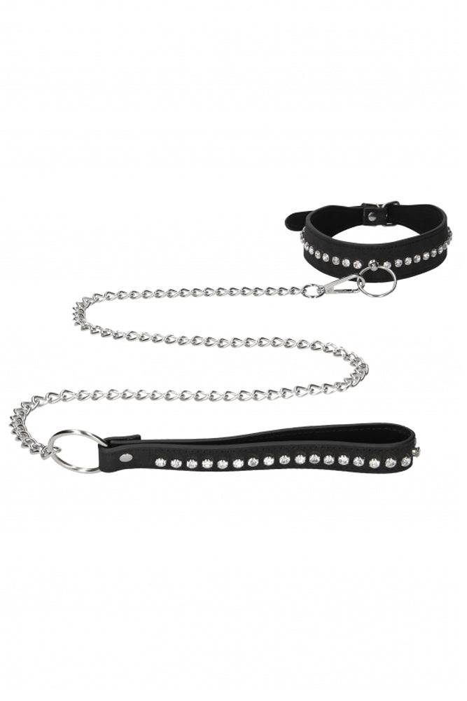 Ouch by Shots Toys - Diamond Studded Collar & Leash - Black - Stag Shop
