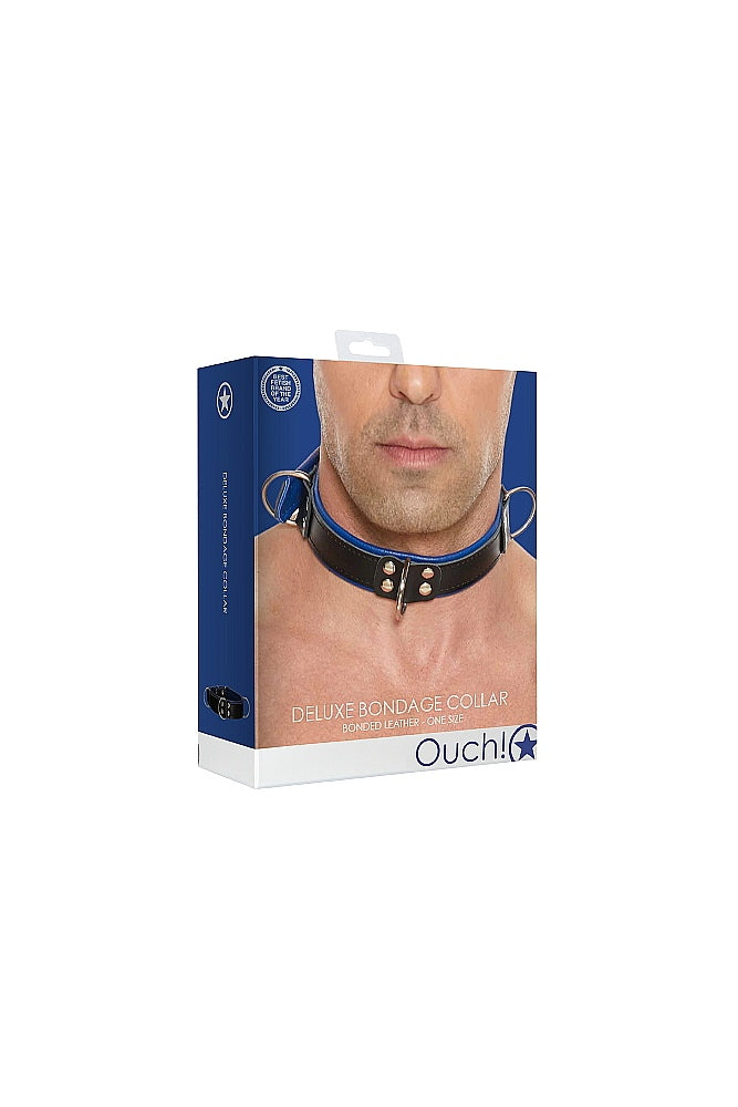 Ouch by Shots Toys - Deluxe Bondage Collar - Blue - Stag Shop