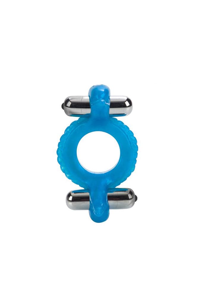 Cal Exotics - Couples Enhancer - Double Dolphin Cock Ring - Blue - Stag Shop