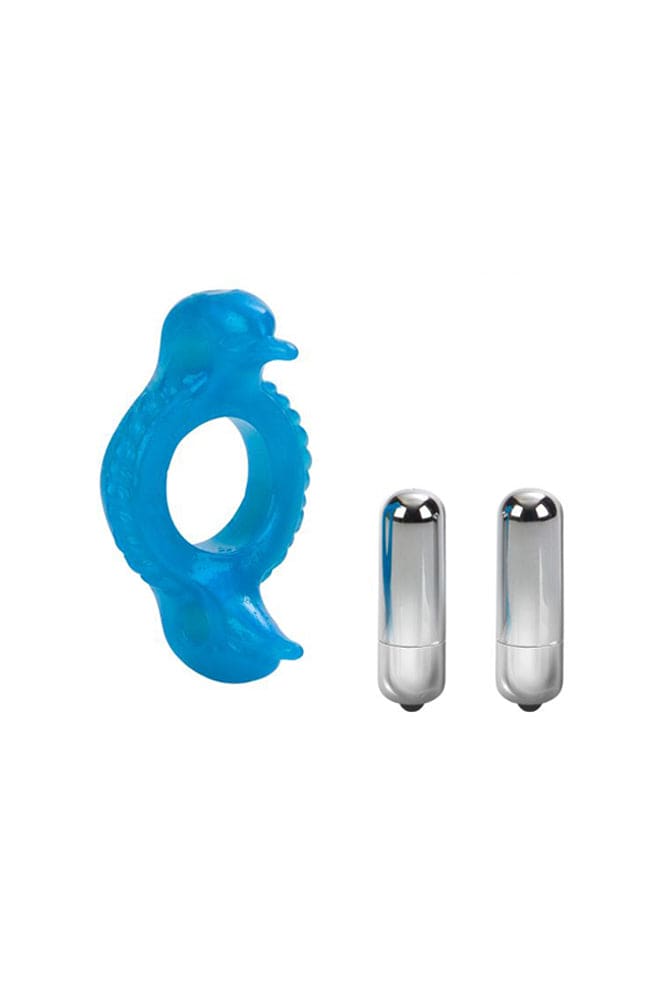 Cal Exotics - Couples Enhancer - Double Dolphin Cock Ring - Blue - Stag Shop