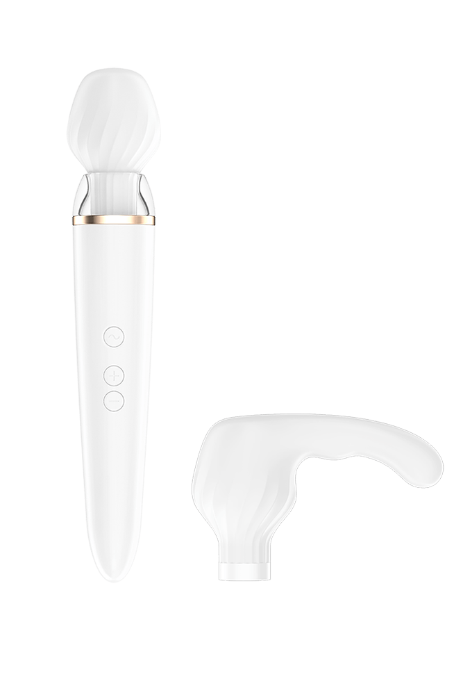 Satisfyer - Double Wand-er - Massage Wand & Attachments - White/Gold - Stag Shop