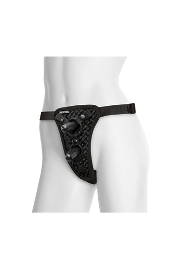 Vac-U-Lock by Doc Johnson - Double Penetration Velvet Harness w/ 2 Plugs - Black - Stag Shop