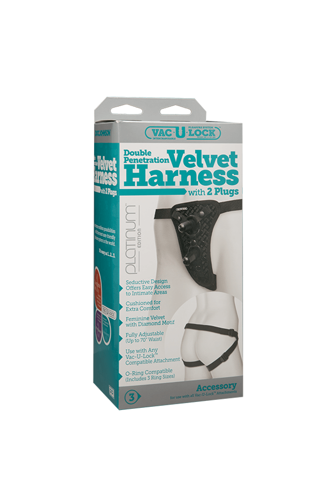 Vac-U-Lock by Doc Johnson - Double Penetration Velvet Harness w/ 2 Plugs - Black - Stag Shop