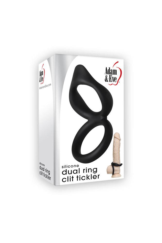 Adam & Eve - Silicone Dual Cock Ring & Clit Tickler - Black - Stag Shop