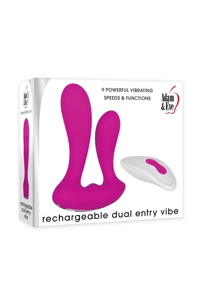 Adam & Eve - Rechargeable Dual Entry Silicone Vibrator - Pink - Stag Shop