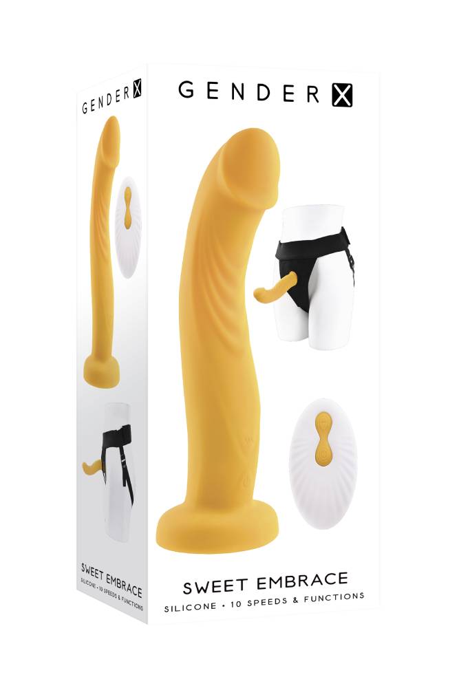 Evolved - Gender X - Sweet Embrace Strap-on Harness & Remote Control Dildo - Orange/Black - Stag Shop