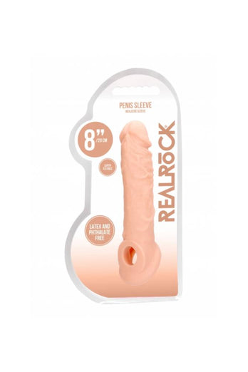 Shots Toys - RealRock - 8 Inch Penis Sleeve with Ball Strap - Beige - Stag Shop