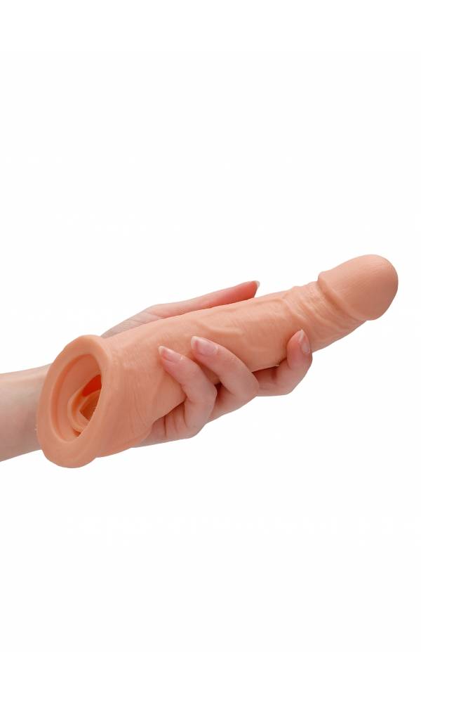 Shots Toys - RealRock - 8 Inch Penis Sleeve with Ball Strap - Beige - Stag Shop