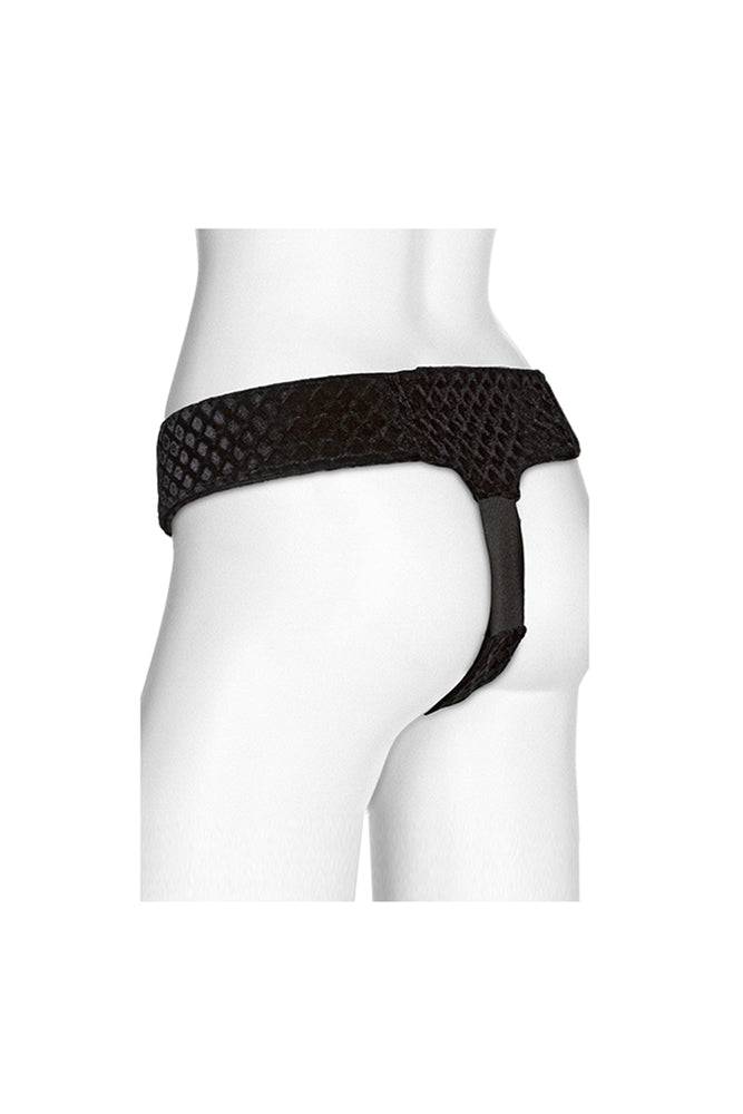 Vac-U-Lock by Doc Johnson - EZ Rider Thong Velvet Harness w/ Plug - Black - Stag Shop