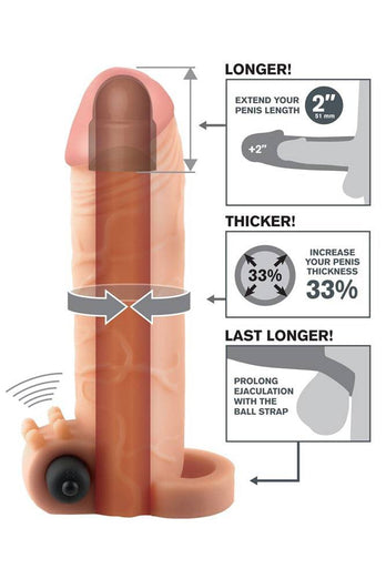 Pipedream - Fantasy X-tensions - Vibrating Real Feel 2 Inch Penis Extension - Beige - Stag Shop