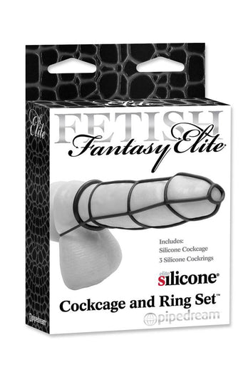 Pipedream - Fetish Fantasy Elite - Silicone Cockcage and Ring Set - Black - Stag Shop