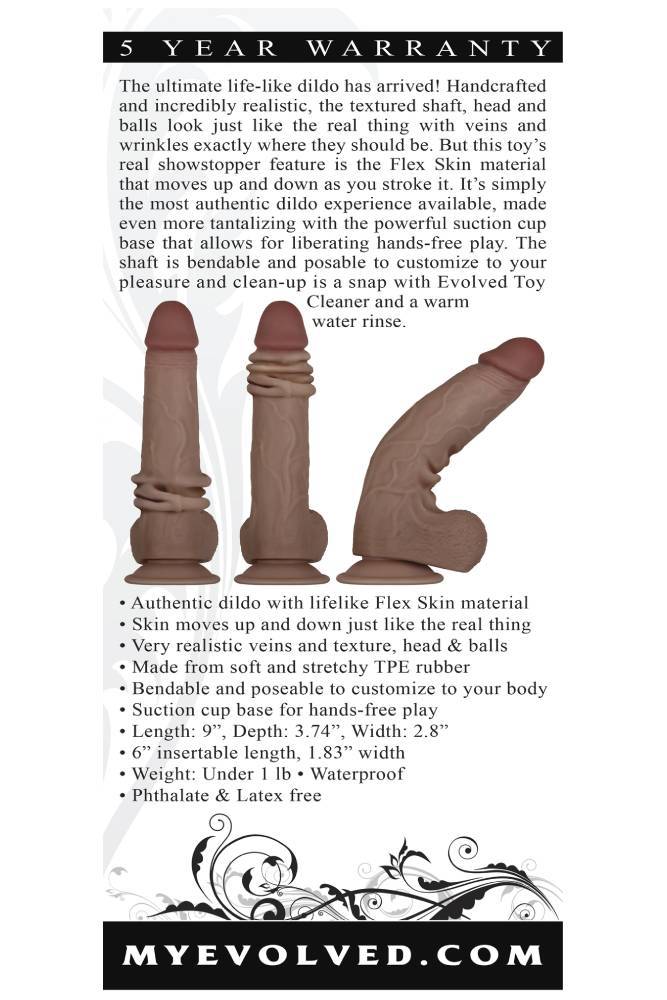Evolved - Flex Skin Poseable Dildo - 9 Inch - Dark - Stag Shop