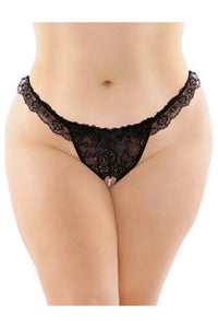 Thumbnail for Fantasy Lingerie - Flora Crotchless Pearl Thong - Black - Stag Shop