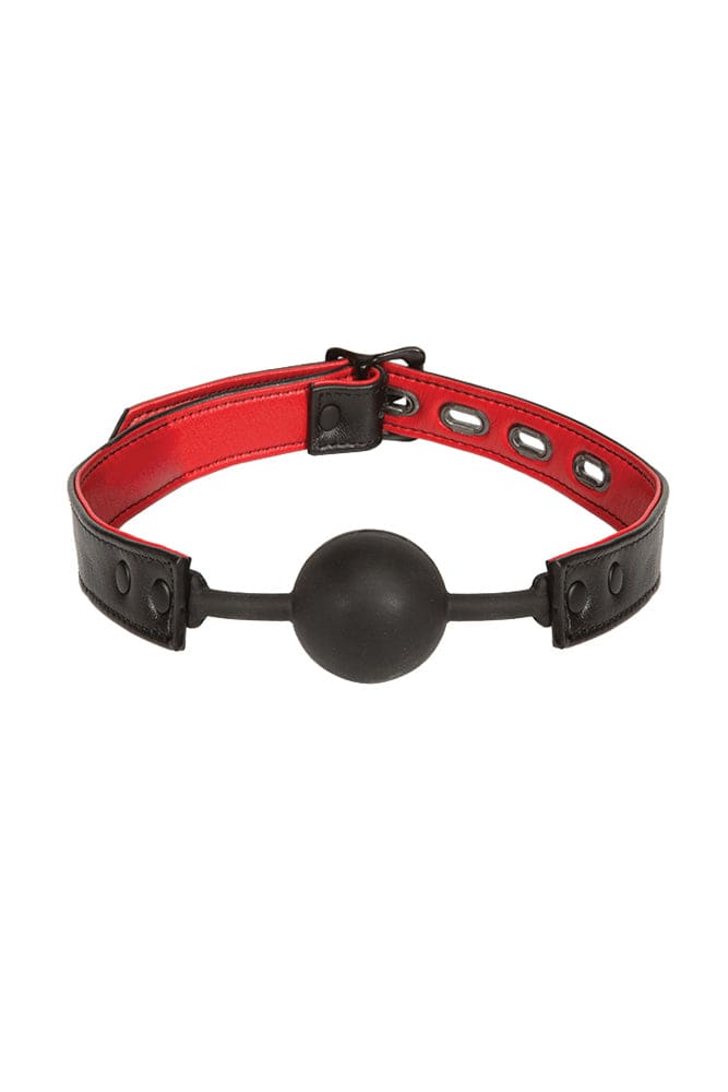 Kink By Doc Johnson - Leather & Silicone Ball Gag - Black/Red - Stag Shop