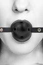 Ouch by Shots Toys - Black & White - Breathable Ball Gag with Bonded Leather Straps - Black - Stag Shop