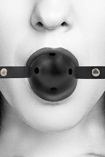 Ouch by Shots Toys - Black & White - Breathable Ball Gag with Bonded Leather Straps - Black - Stag Shop
