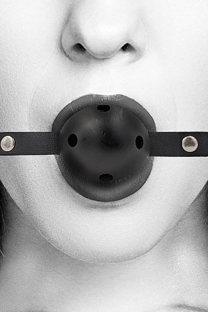 Ouch by Shots Toys - Black & White - Breathable Ball Gag with Bonded Leather Straps - Black - Stag Shop