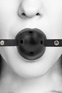 Thumbnail for Ouch by Shots Toys - Black & White - Breathable Ball Gag with Bonded Leather Straps - Black - Stag Shop