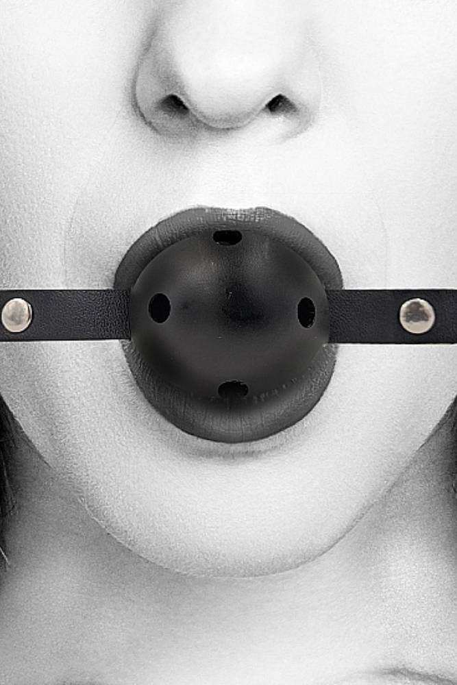 Ouch by Shots Toys - Black & White - Breathable Ball Gag with Bonded Leather Straps - Black - Stag Shop