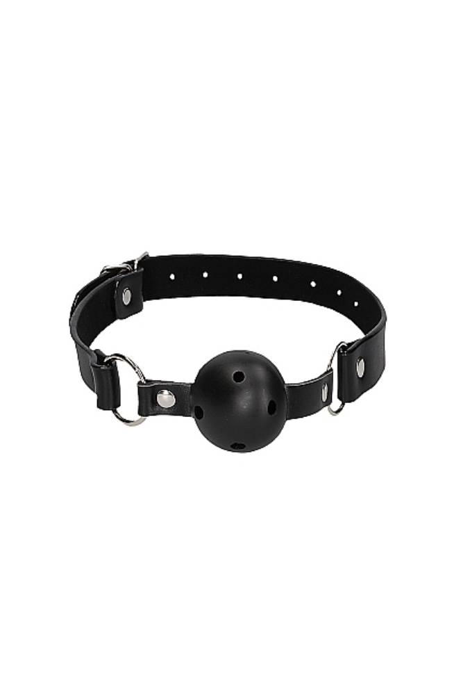 Ouch by Shots Toys - Black & White - Breathable Ball Gag with Bonded Leather Straps - Black - Stag Shop