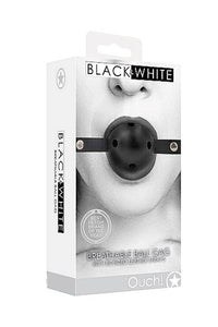 Thumbnail for Ouch by Shots Toys - Black & White - Breathable Ball Gag with Bonded Leather Straps - Black - Stag Shop