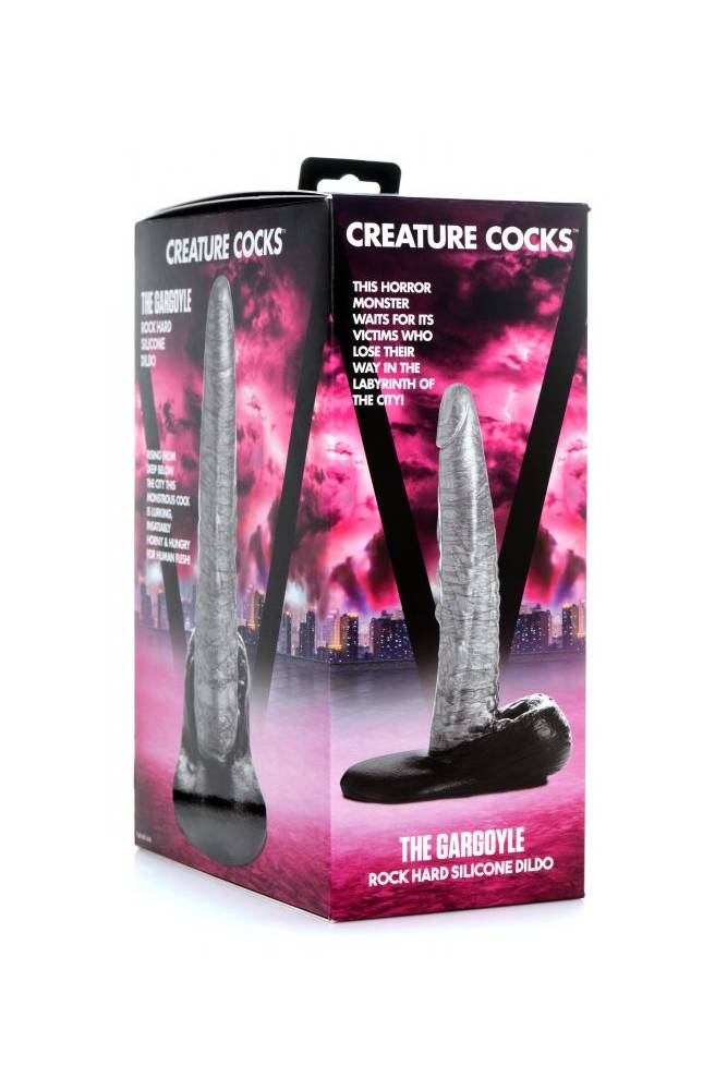 XR Brands - Creature Cocks - The Gargoyle Silicone Dildo - Silver - Stag Shop