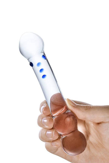 Gläs - Textured G-Spot Glass Dildo - Clear/Blue - Stag Shop