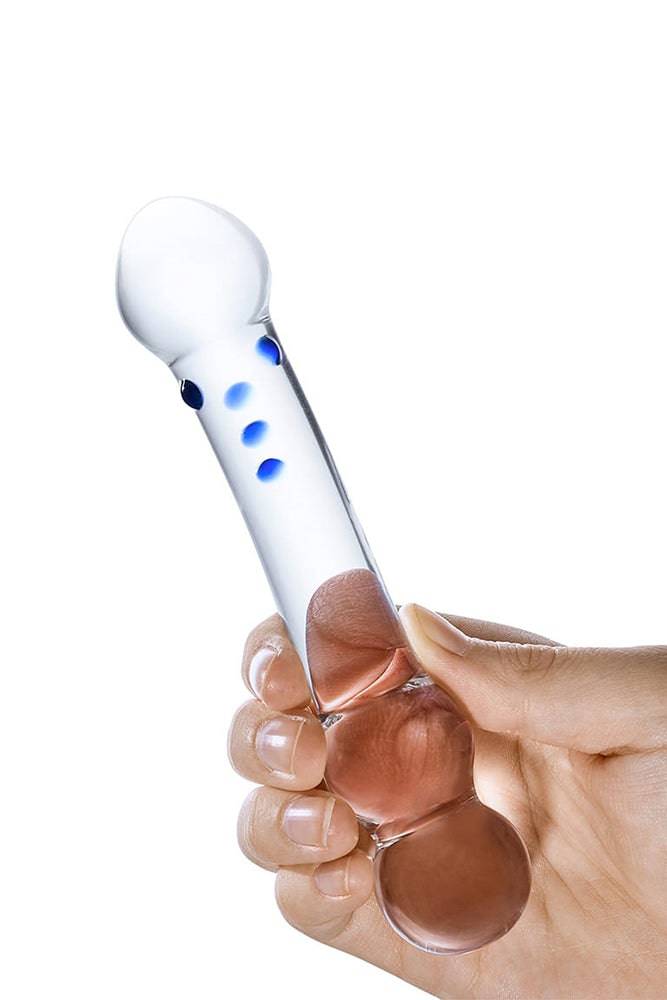 Gläs - Textured G-Spot Glass Dildo - Clear/Blue - Stag Shop