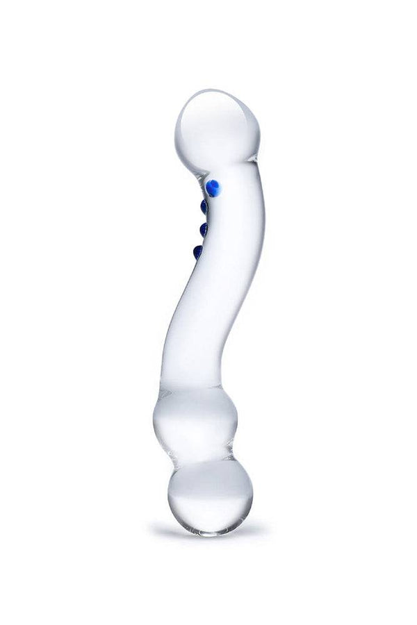 Gläs - Textured G-Spot Glass Dildo - Clear/Blue - Stag Shop