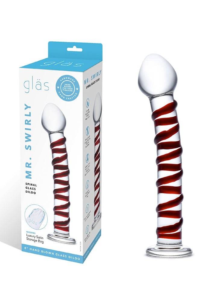 Gläs - Mr. Swirly Textured Glass Dildo - Clear/Red - Stag Shop