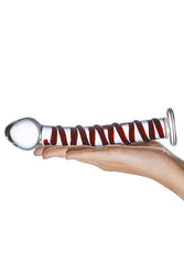 Gläs - Mr. Swirly Textured Glass Dildo - Clear/Red - Stag Shop