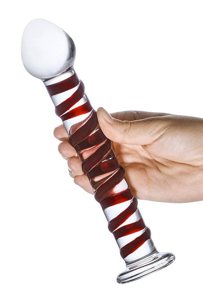 Gläs - Mr. Swirly Textured Glass Dildo - Clear/Red - Stag Shop