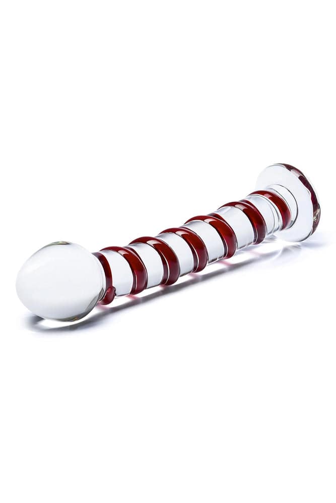 Gläs - Mr. Swirly Textured Glass Dildo - Clear/Red - Stag Shop