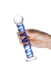 Gläs - Blue Spiral Glass Dildo - Blue/Clear - Stag Shop